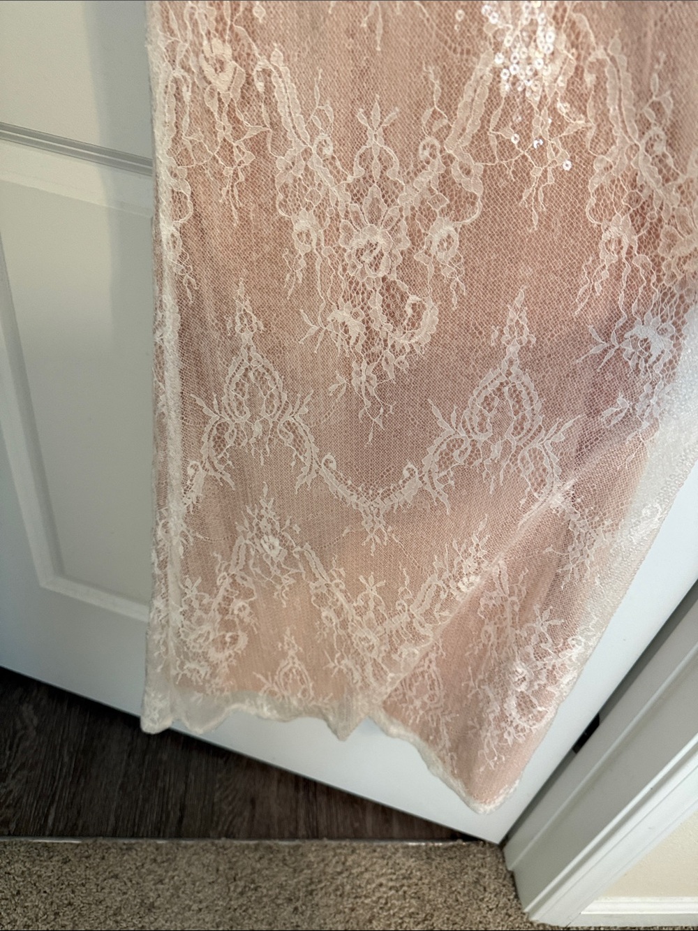 Macy's Blush Pink Sequin Lace Strapless Evening Gown - Picture 7 of 8